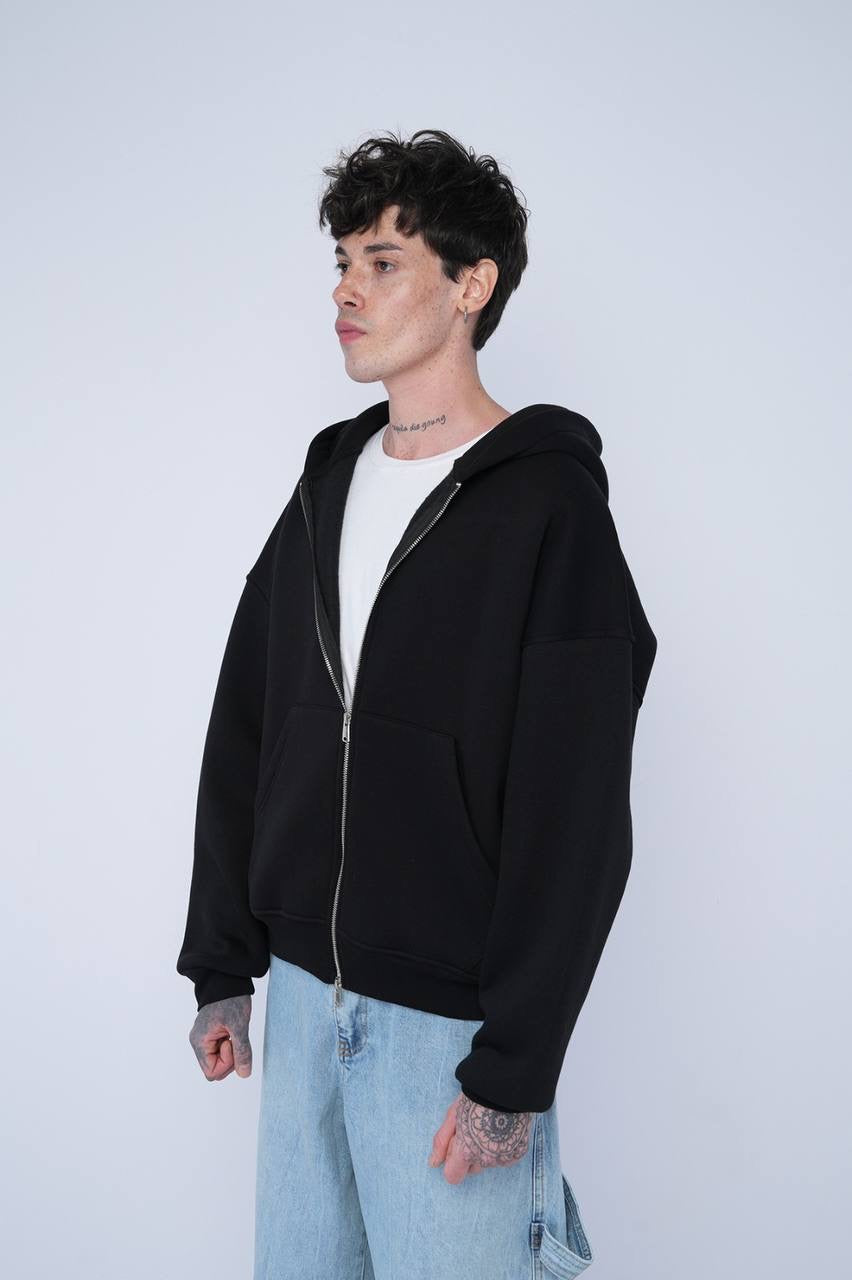 Black Oversized Zip-Up Hoodie – Unisex Casual Streetwear Jacket