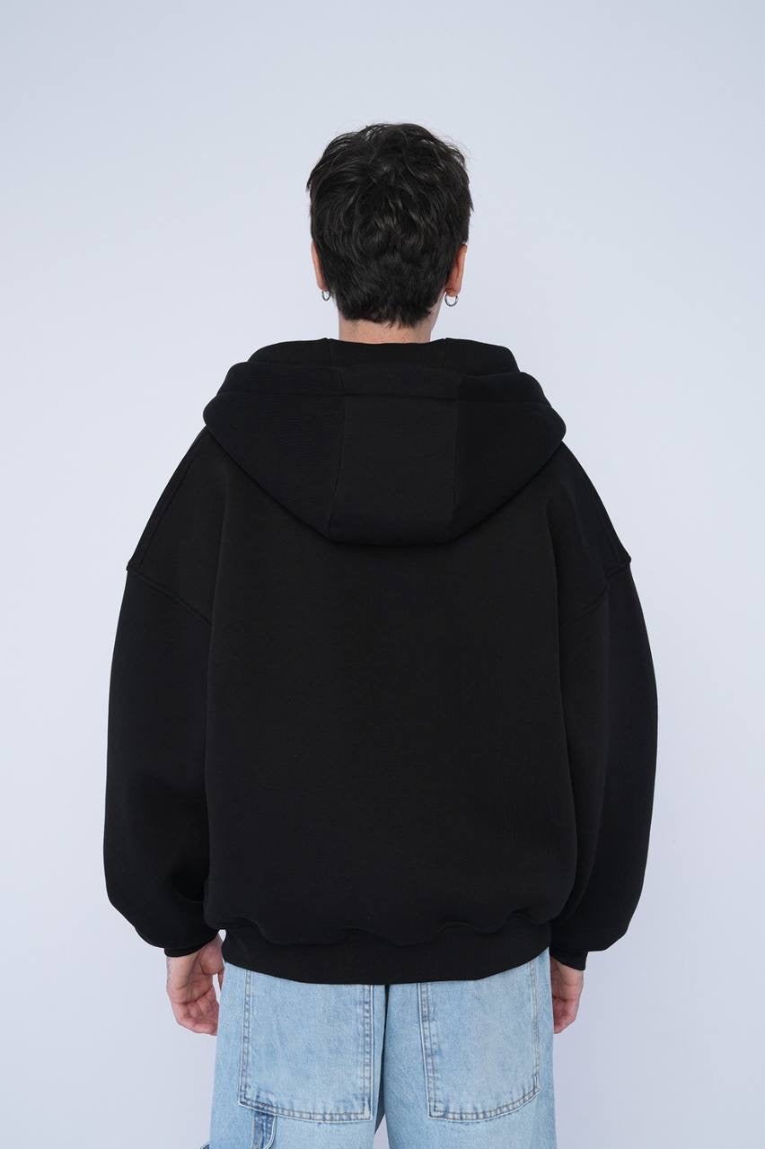 Black Oversized Zip-Up Hoodie – Unisex Casual Streetwear Jacket