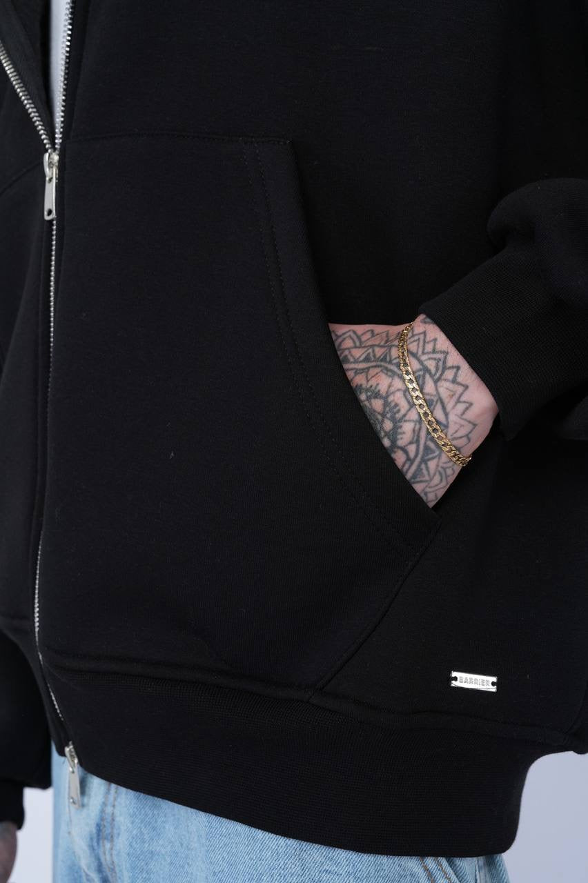 Black Oversized Zip-Up Hoodie – Unisex Casual Streetwear Jacket