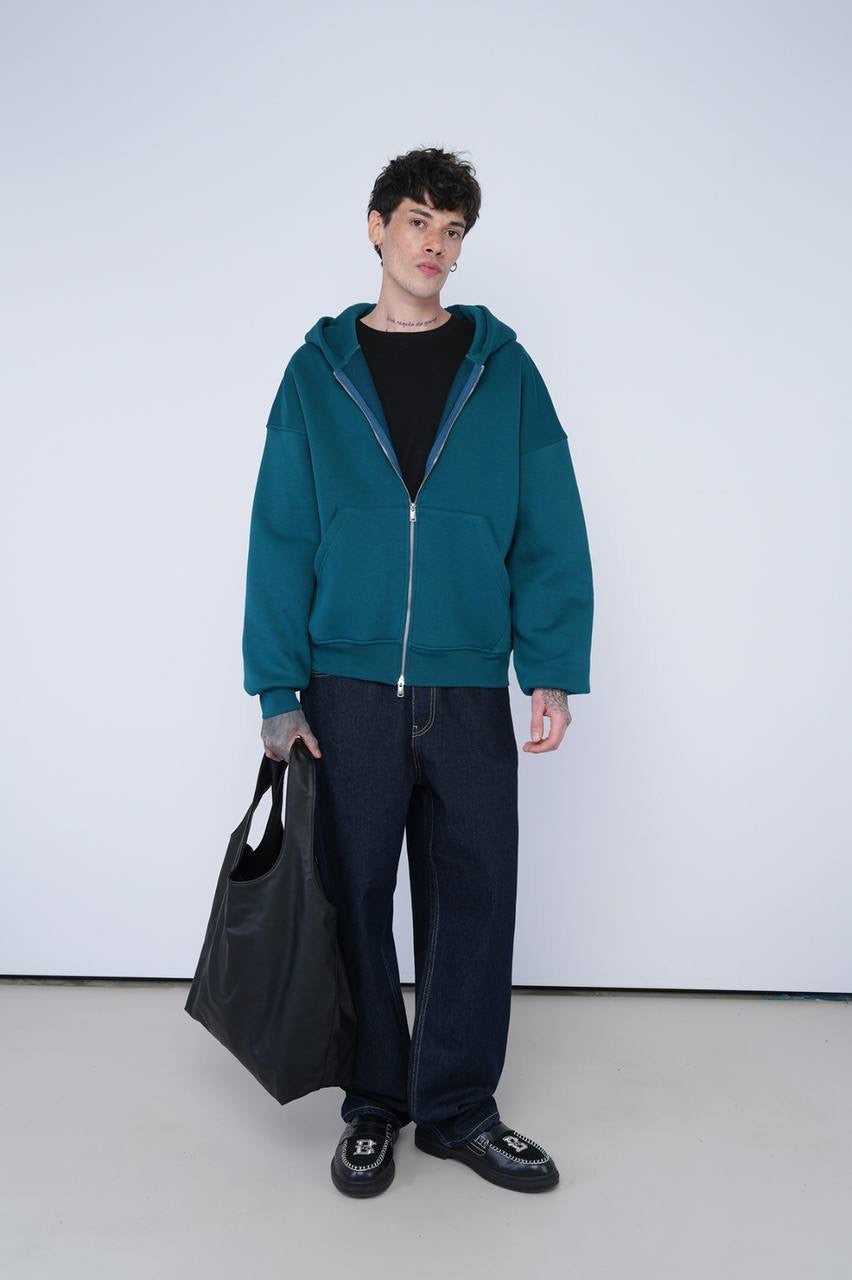 Teal Oversized Zip-Up Hoodie – Unisex Casual Streetwear Jacket