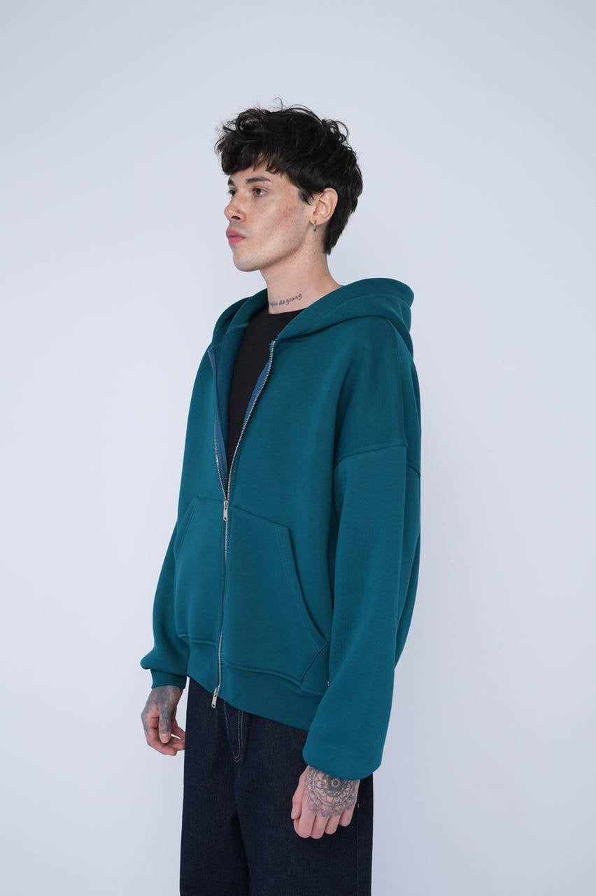 Teal Oversized Zip-Up Hoodie – Unisex Casual Streetwear Jacket