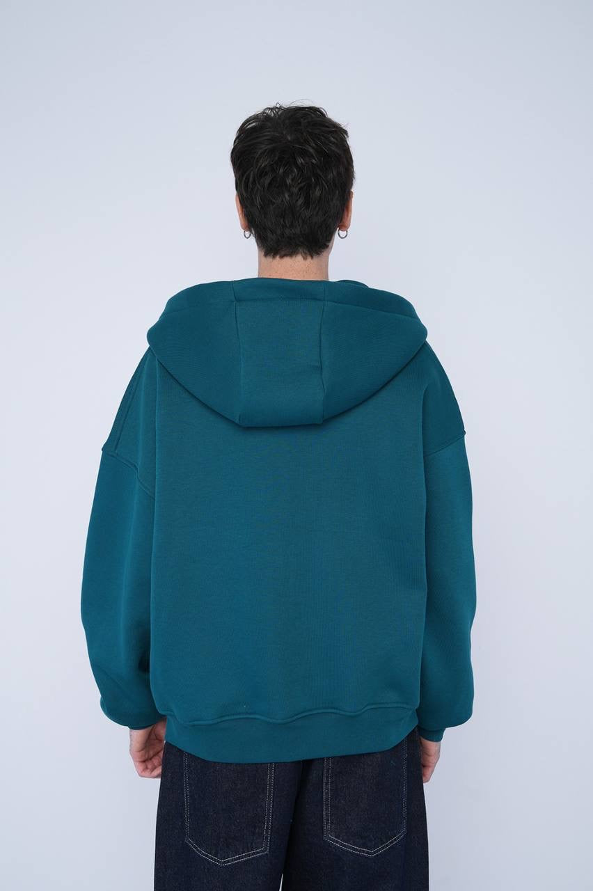 Teal Oversized Zip-Up Hoodie – Unisex Casual Streetwear Jacket