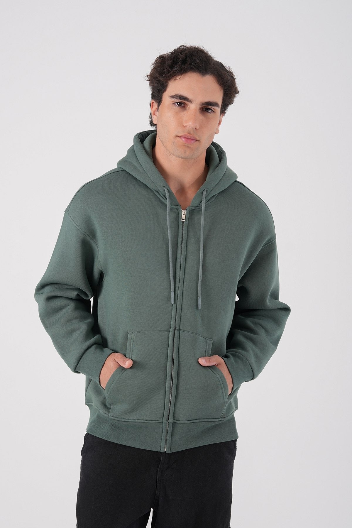 Green Zip-Up Hoodie – Unisex Casual Streetwear Sweatshirt