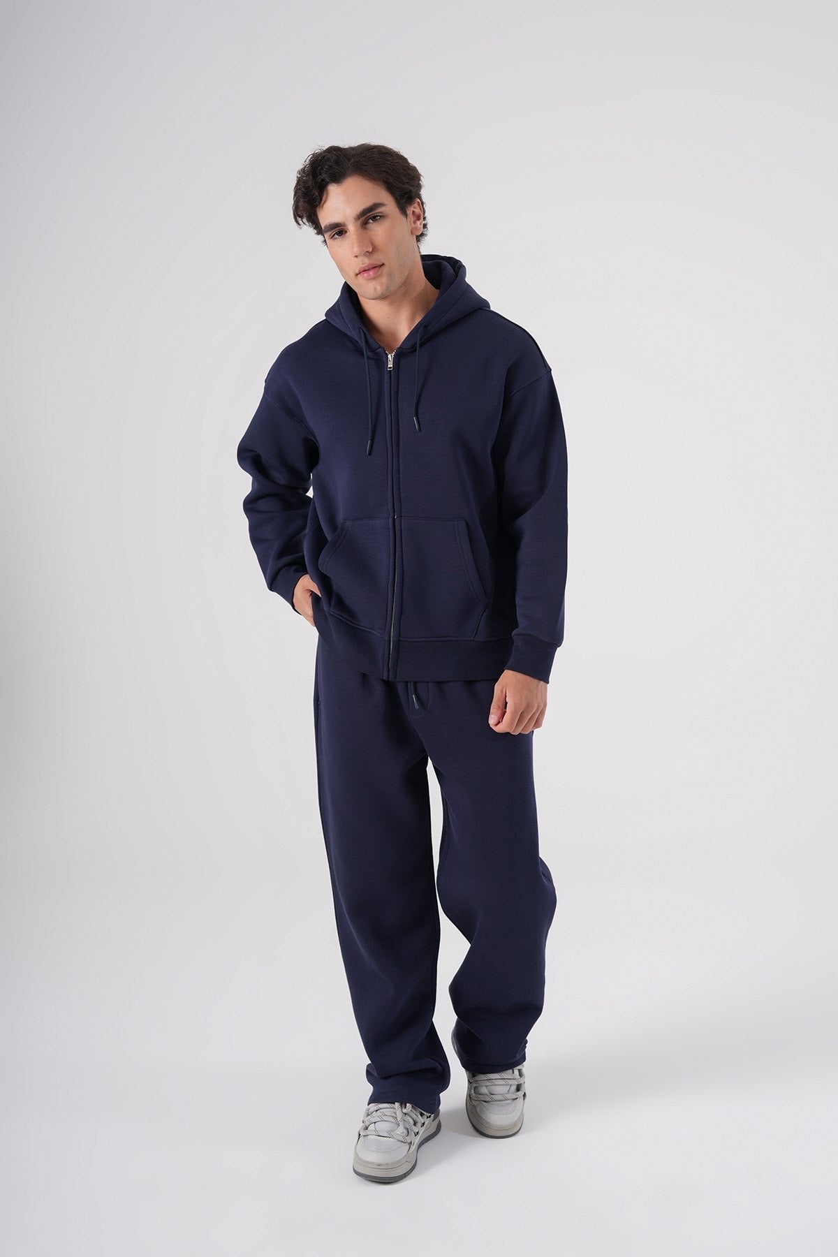 Navy Blue Zip-Up Hoodie – Unisex Casual Streetwear Sweatshirt