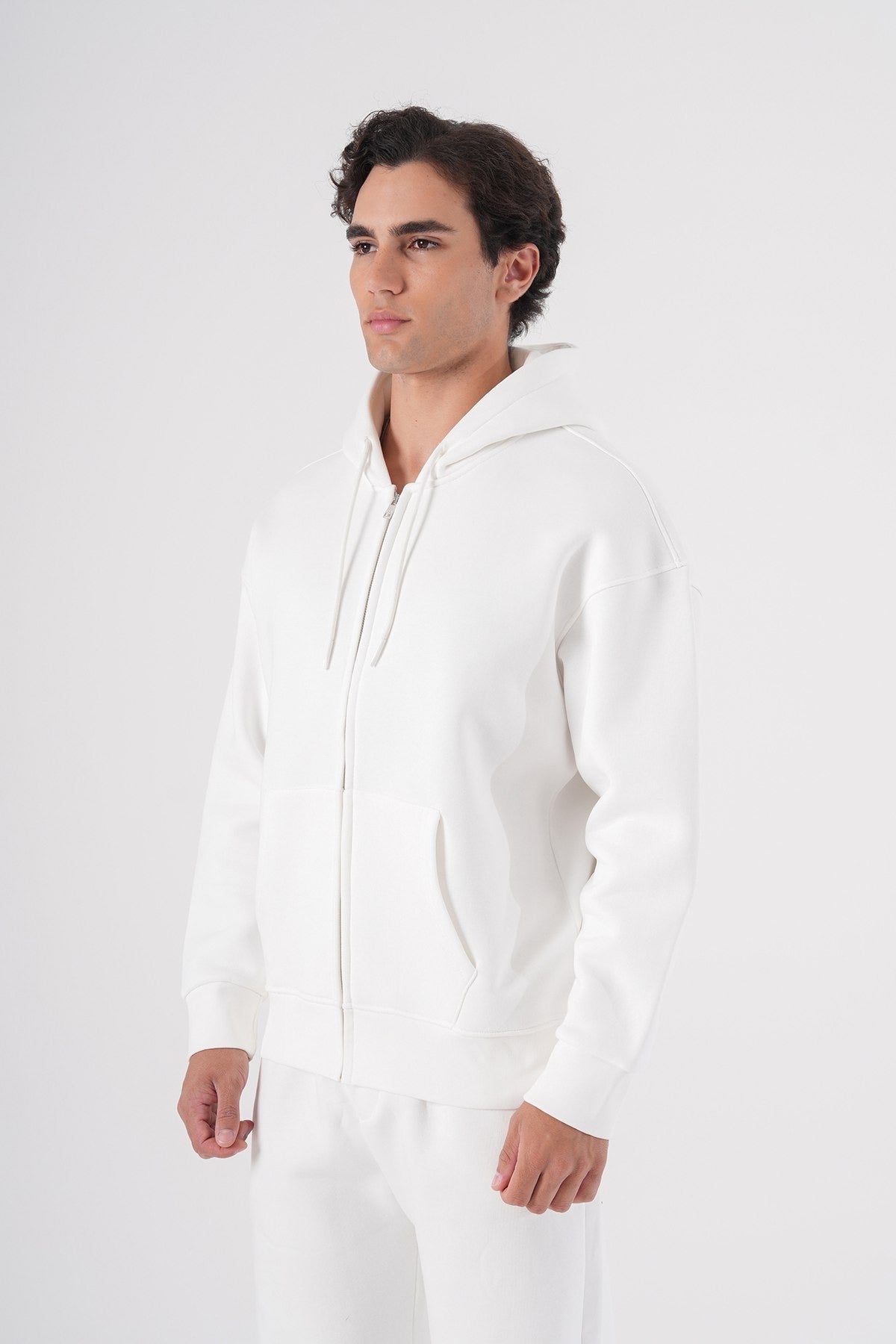 White Zip-Up Hoodie – Unisex Minimalist Streetwear Sweatshirt