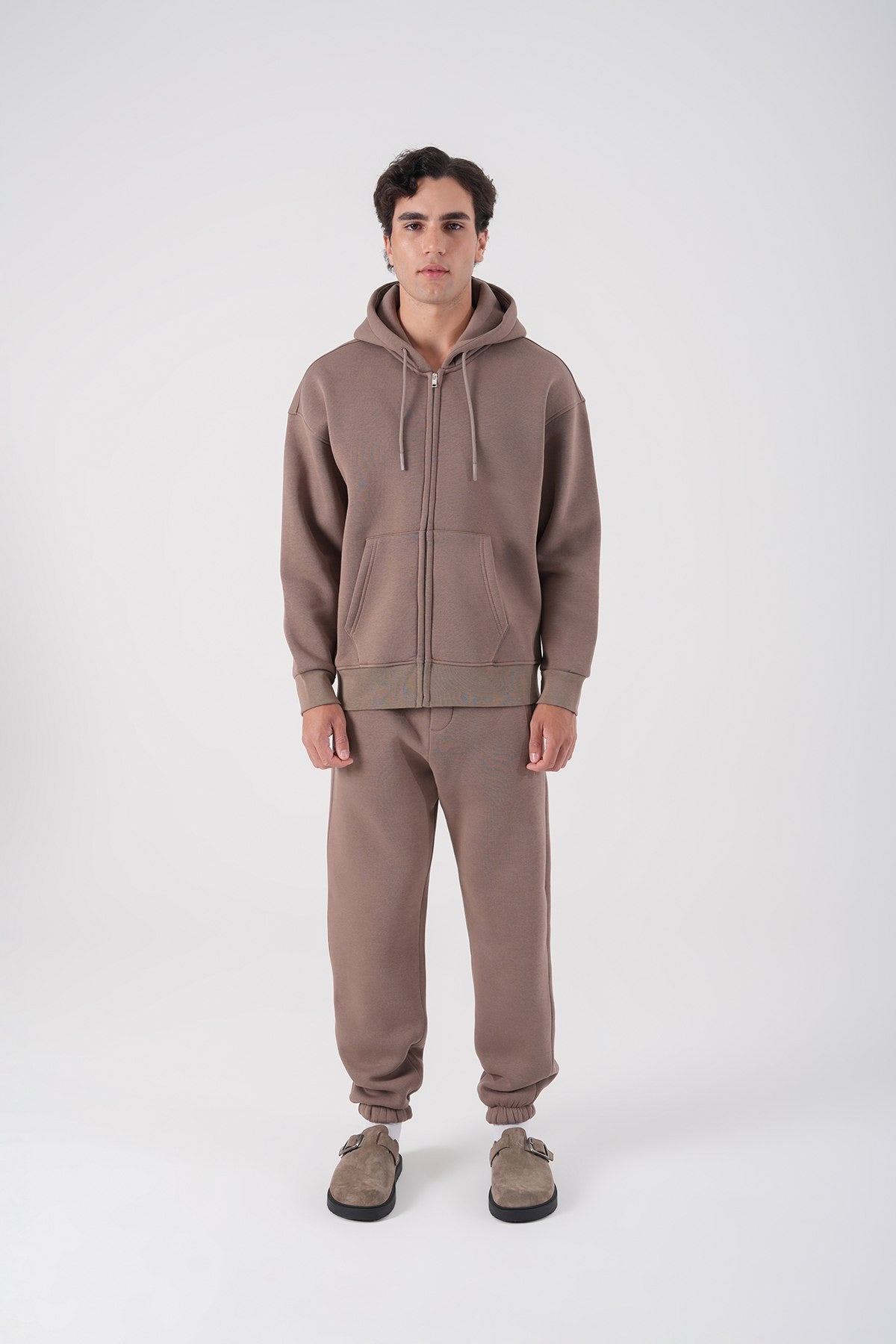 Mocha Brown Zip-Up Hoodie – Unisex Neutral Streetwear Sweatshirt