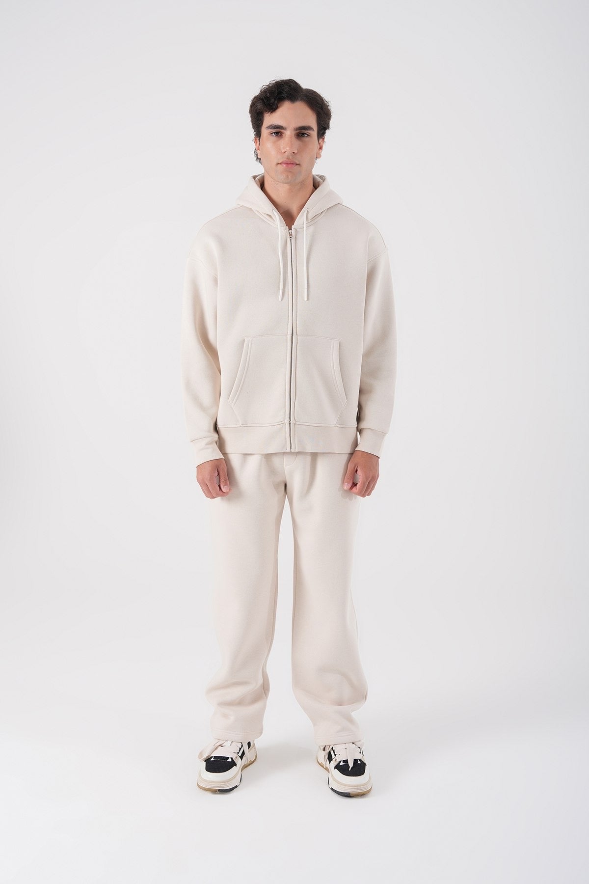 Cream Zip-Up Hoodie – Unisex Minimal Streetwear Sweatshirt