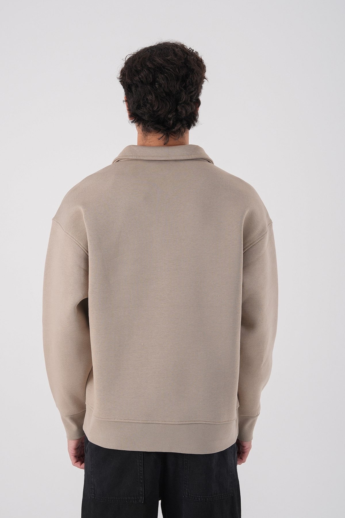 Beige Half-Zip Sweatshirt – Unisex Minimal Streetwear Pullover