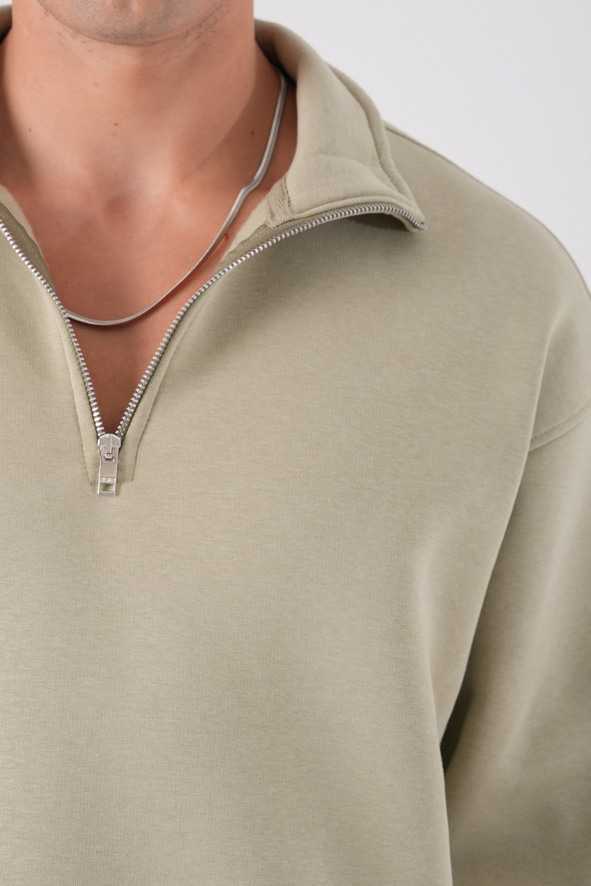 Beige Half-Zip Sweatshirt – Unisex Minimal Streetwear Pullover