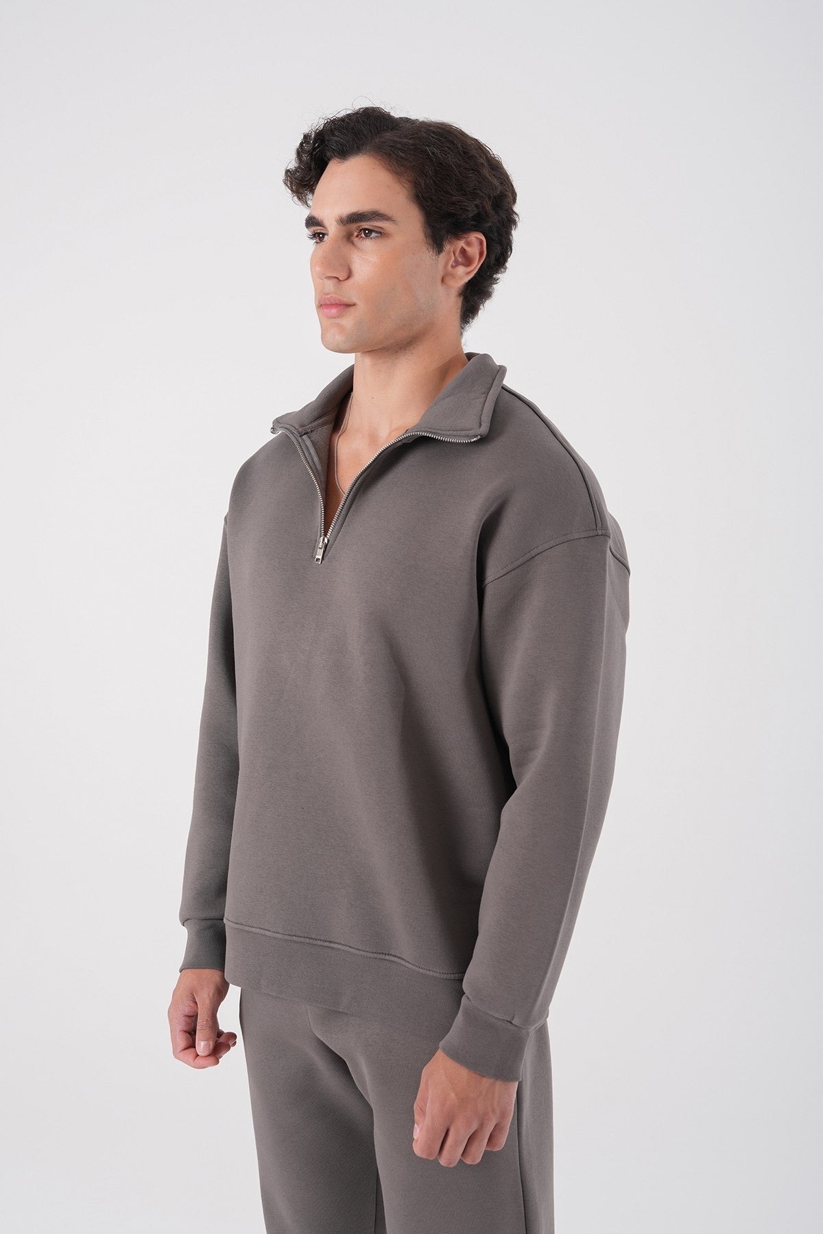 Ash Grey Half-Zip Sweatshirt – Minimalist Unisex Streetwear