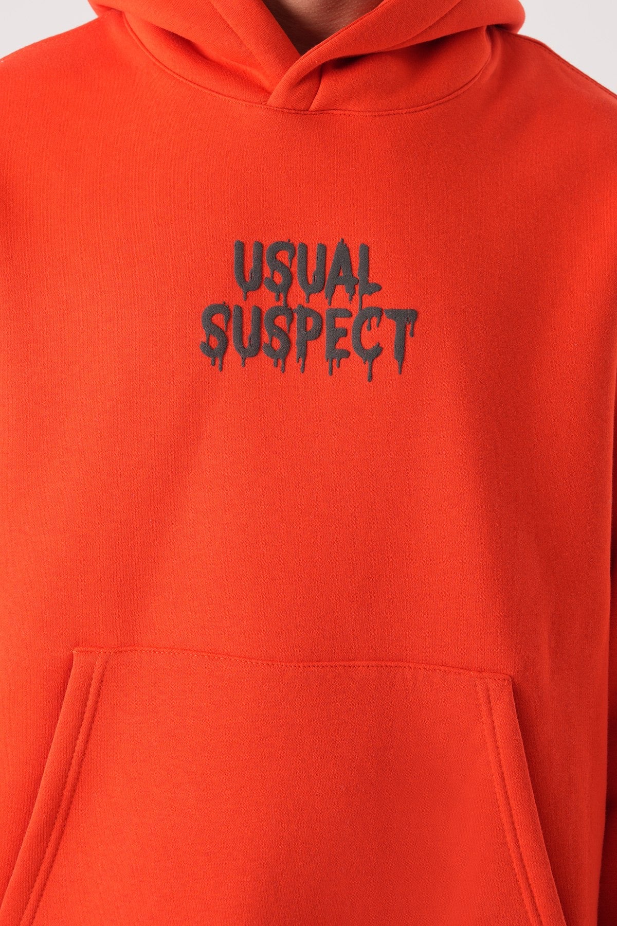 Men’s Orange Hoodie – “Usual Suspect” Graphic Pullover Sweatshirt