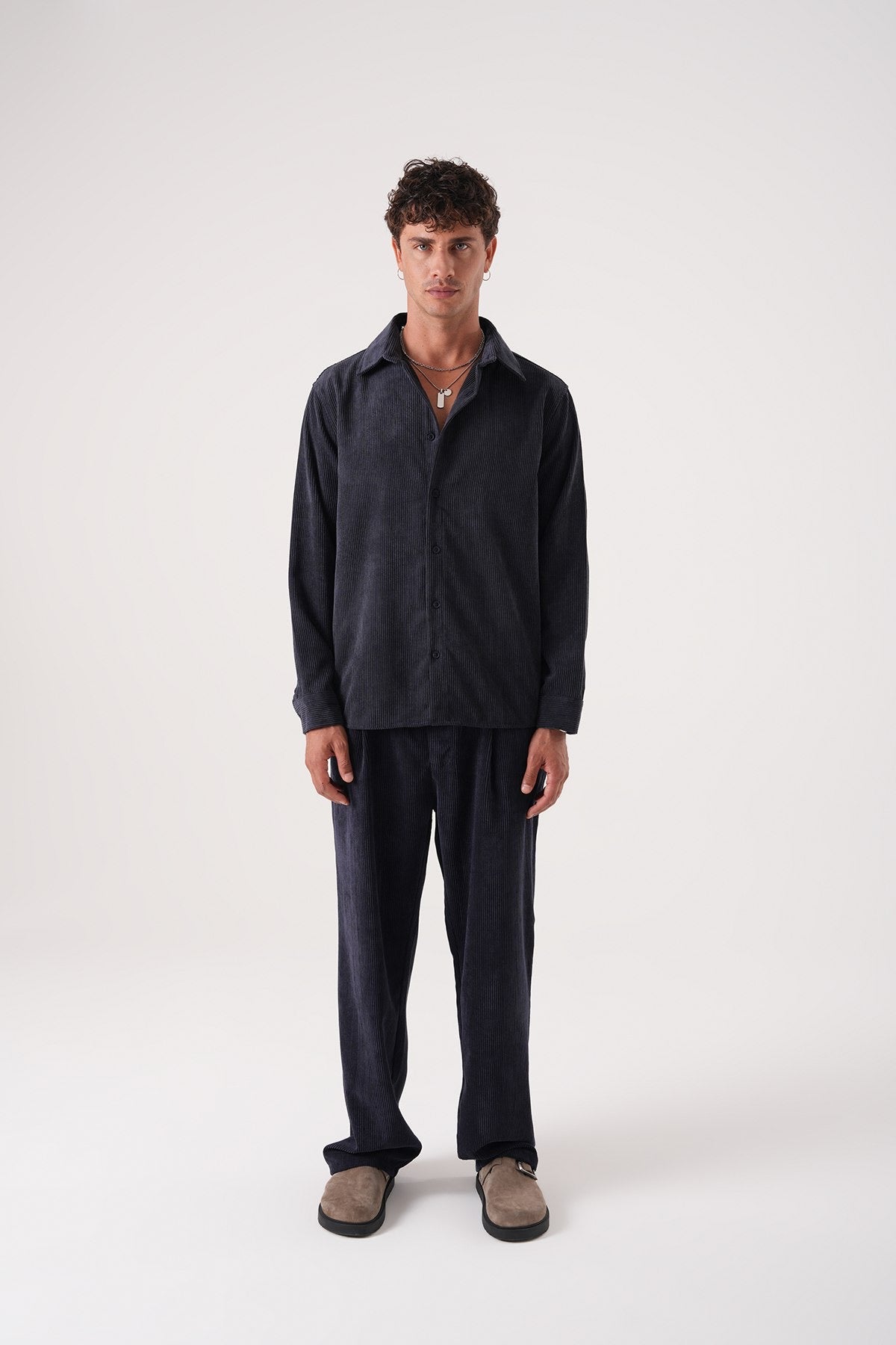 Men’s Black Corduroy Shirt – Long Sleeve Button-Up Casual Shirt