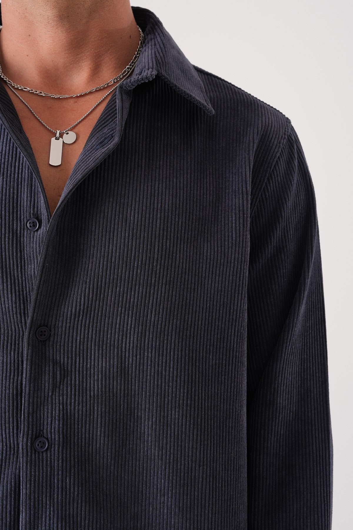 Men’s Black Corduroy Shirt – Long Sleeve Button-Up Casual Shirt