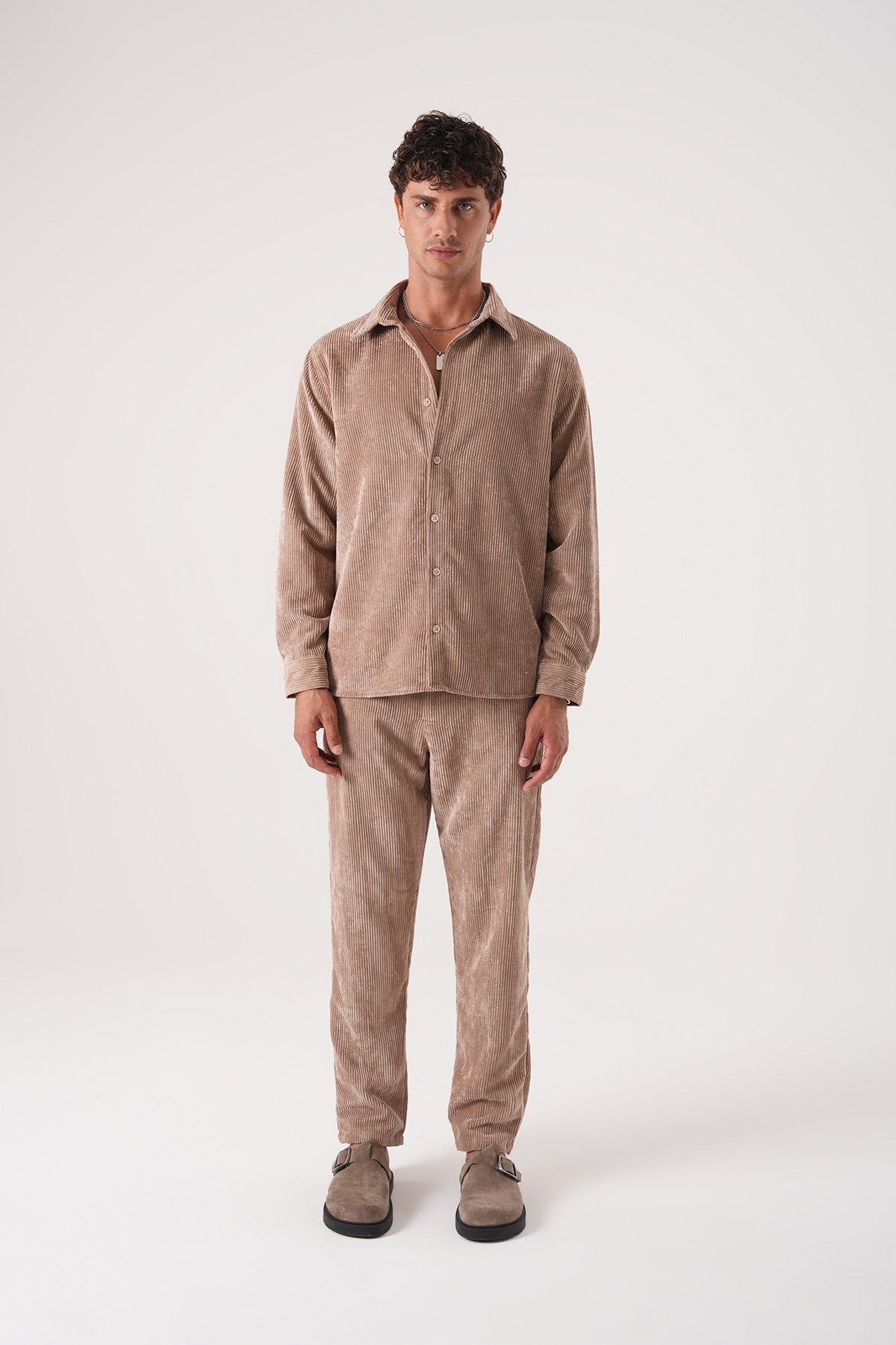 Men’s Brown Corduroy Shirt – Long Sleeve Button-Up Casual Shirt