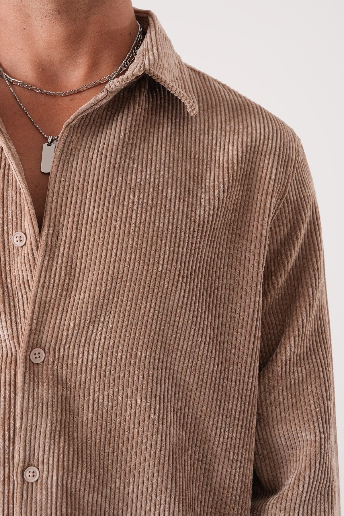 Men’s Brown Corduroy Shirt – Long Sleeve Button-Up Casual Shirt