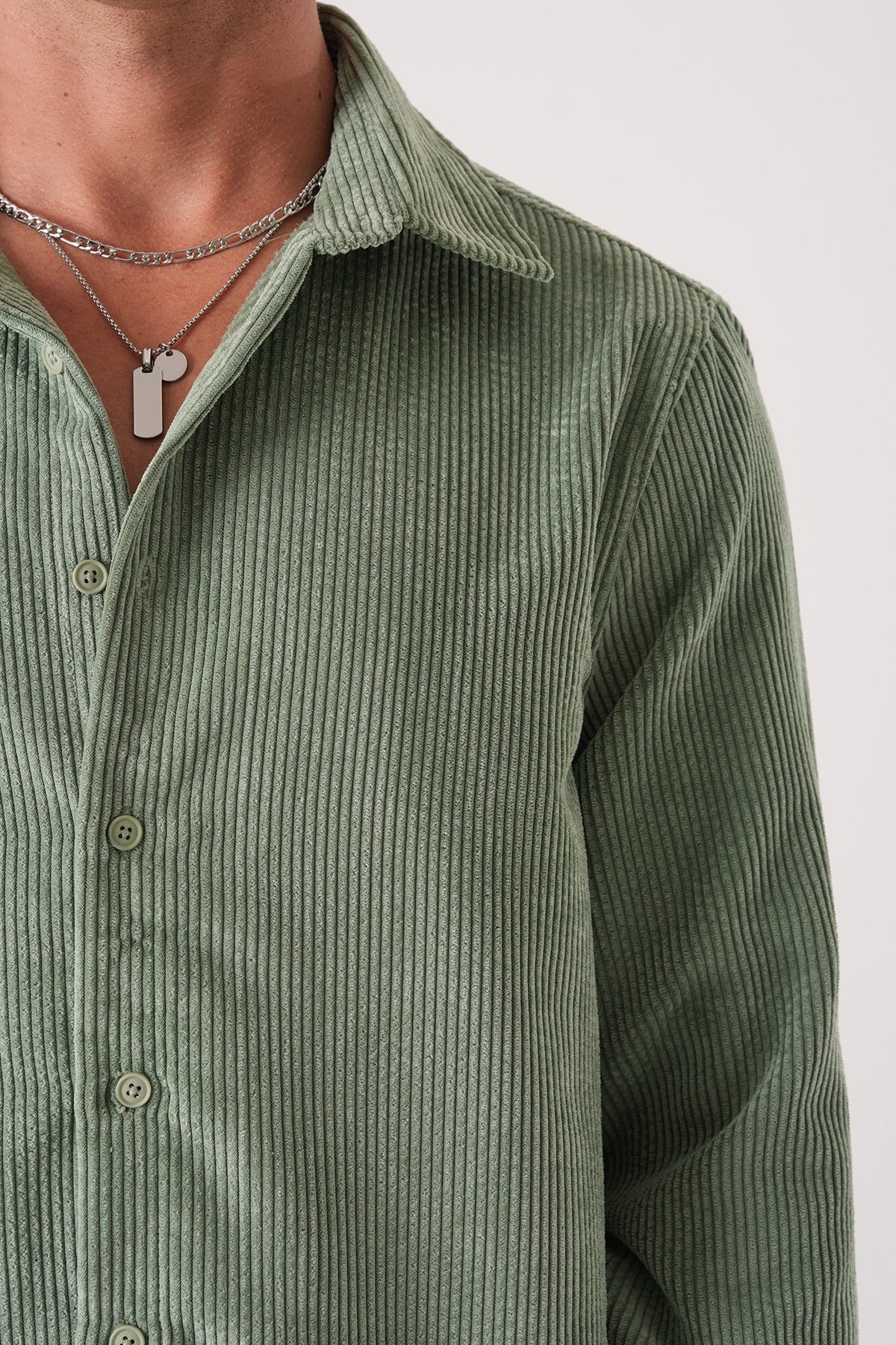 Men’s Sage Green Corduroy Shirt – Long Sleeve Button-Up Casual Shirt
