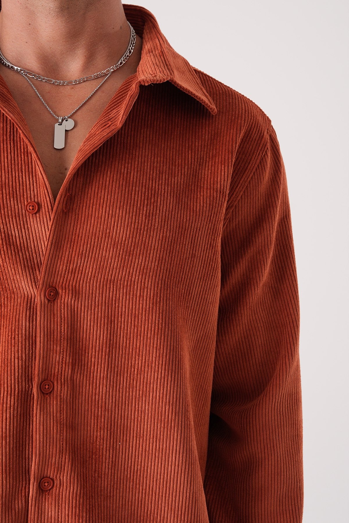Men’s Rust Corduroy Shirt – Long Sleeve Button-Up Vintage Casual Shirt