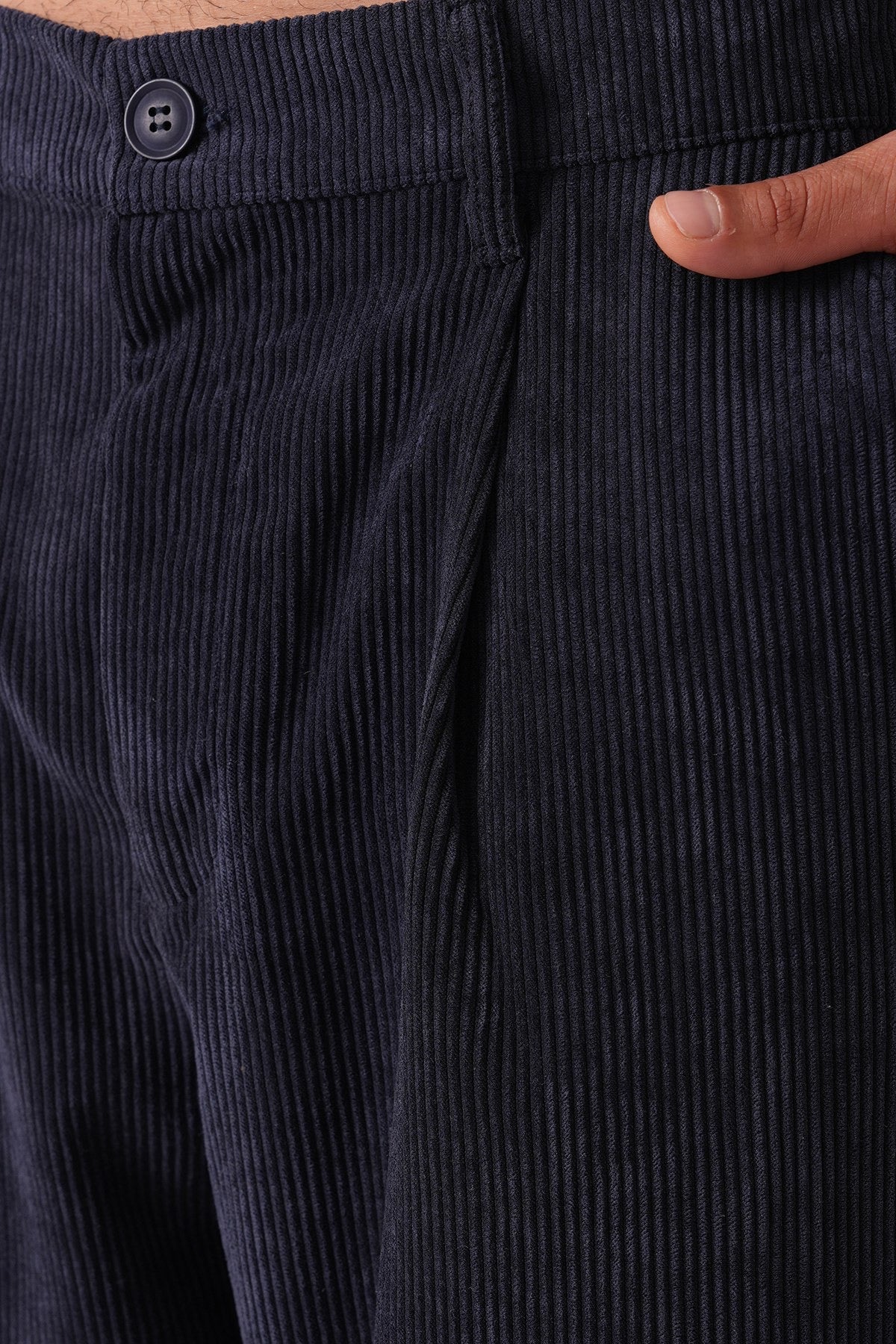 Men’s Navy Blue Corduroy Pants – Relaxed Fit Straight Leg Trousers