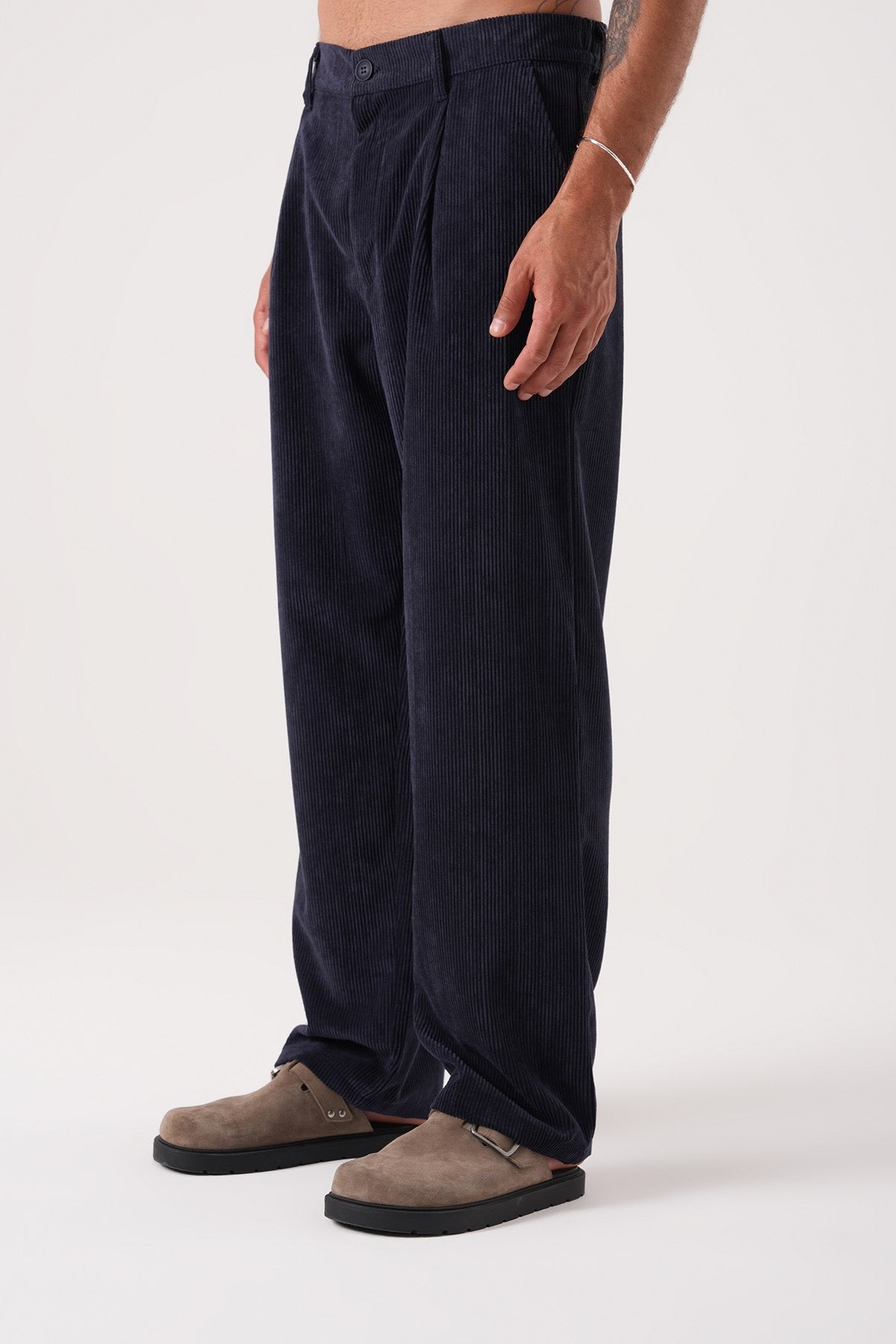 Men’s Navy Blue Corduroy Pants – Relaxed Fit Straight Leg Trousers