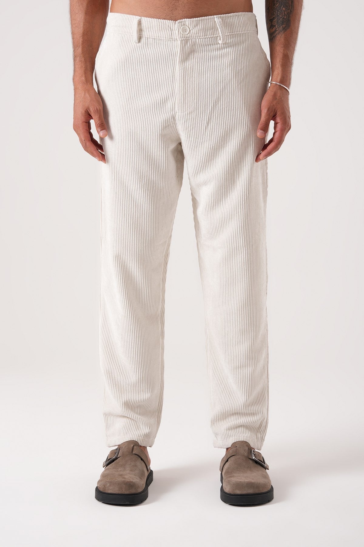 Men’s Off-White Corduroy Trousers – Retro Smart-Casual Streetwear Pants