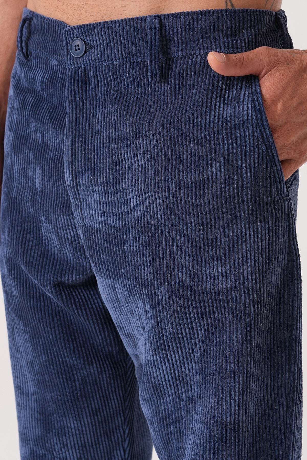 Men’s Navy Blue Corduroy Trousers – Classic Retro Smart-Casual Pants