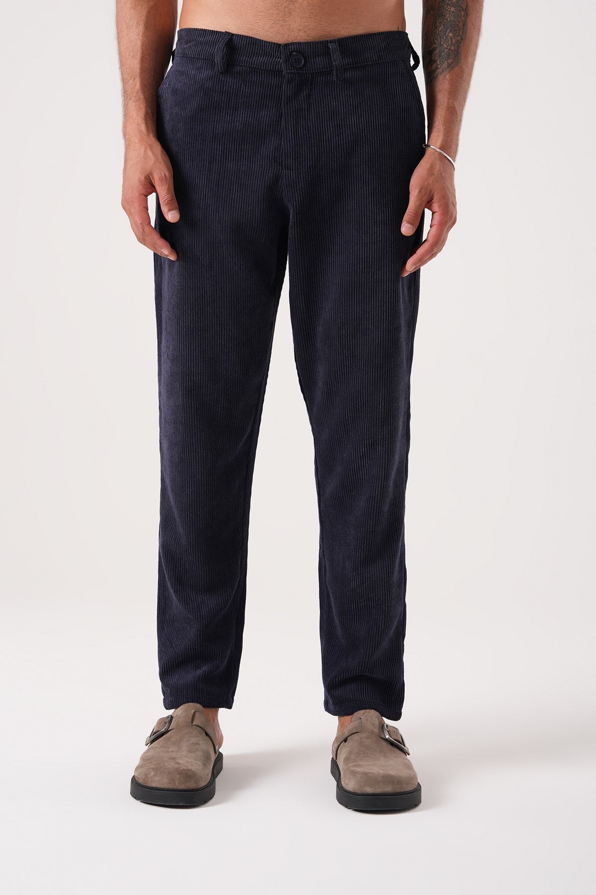 Men’s Dark Navy Corduroy Trousers – Classic Retro Straight-Leg Pants