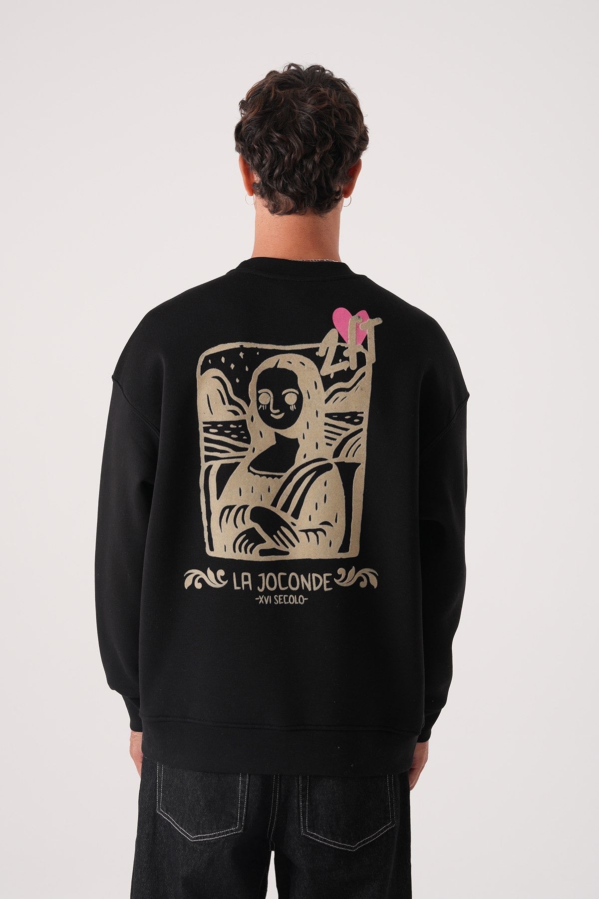 Men’s Black Graphic Sweatshirt – La Joconde XVI Secolo Retro Print