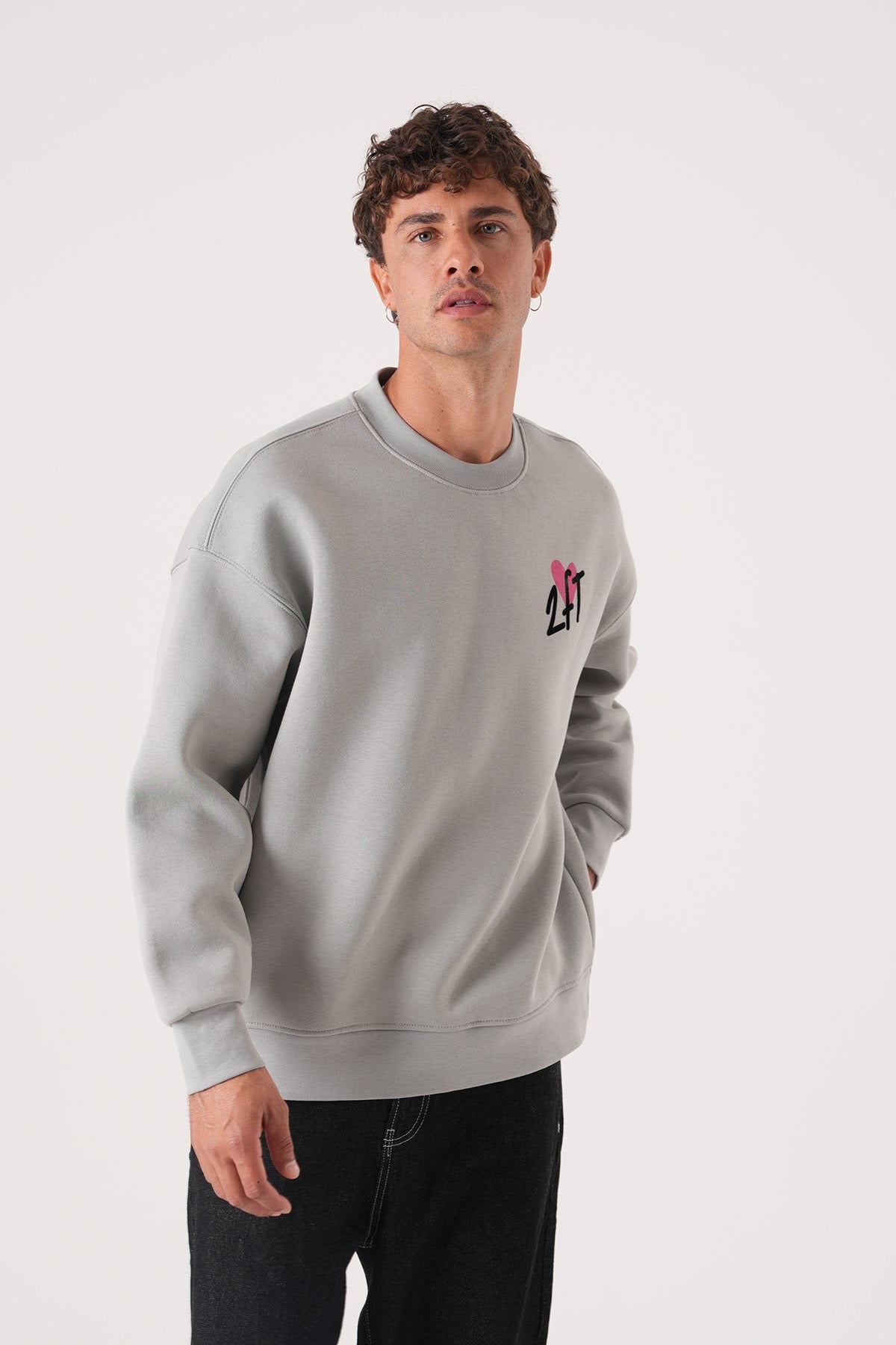 Men’s Light Grey Sweatshirt – Minimal 24F Heart Logo