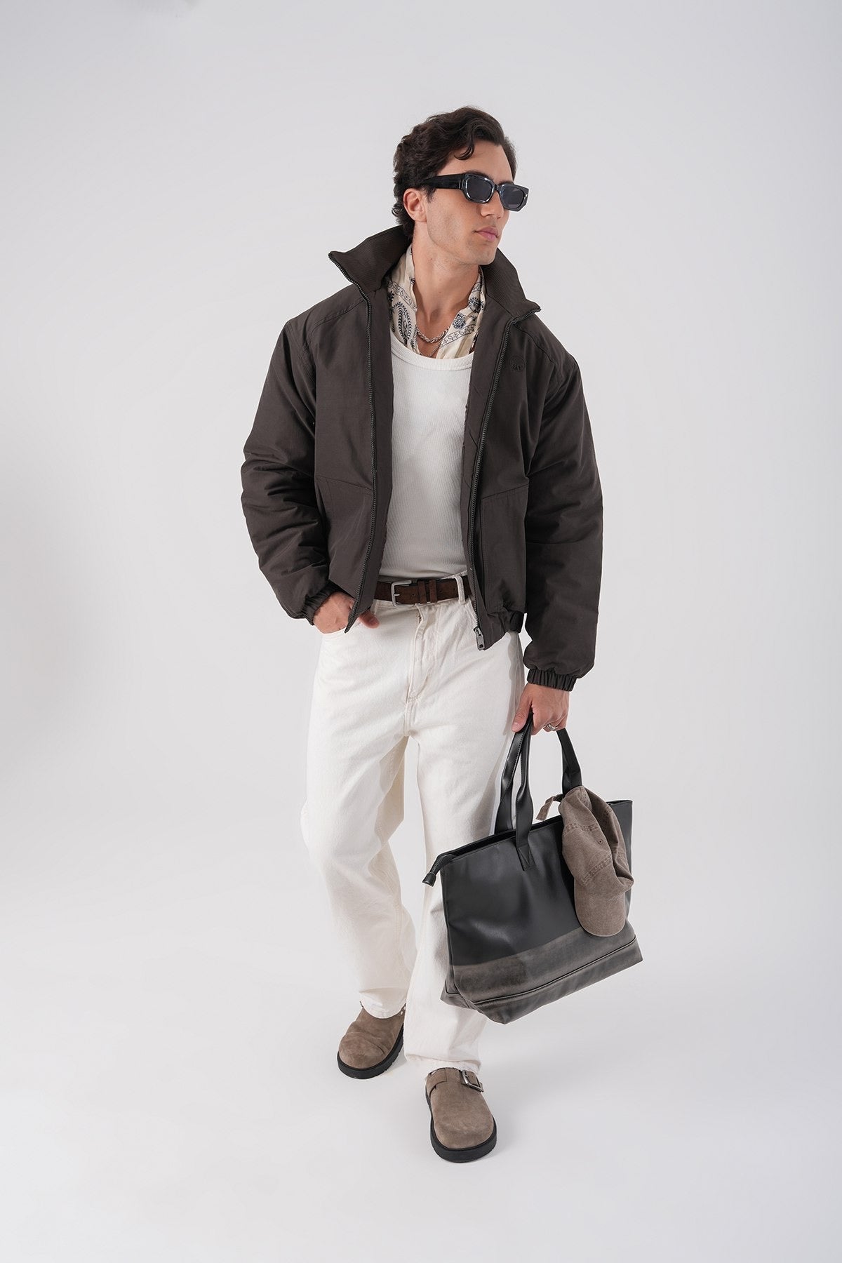 Men’s Dark Brown Bomber Jacket – Minimal Streetwear Outerwear