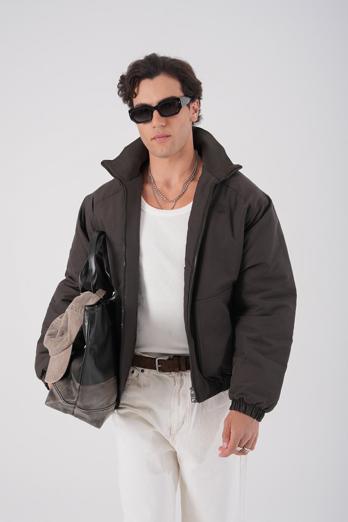 Men’s Dark Brown Bomber Jacket – Minimal Streetwear Outerwear