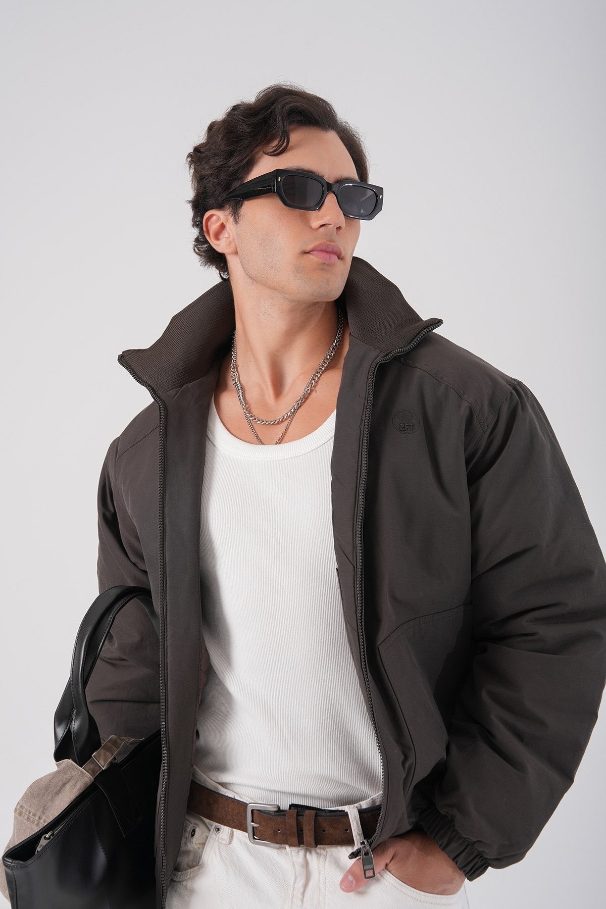 Men’s Dark Brown Bomber Jacket – Minimal Streetwear Outerwear