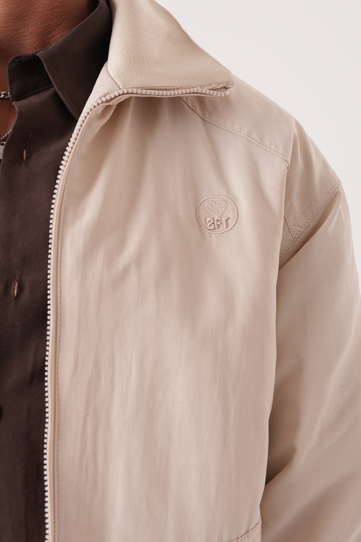 Men’s Beige Harrington Jacket – Minimalist Zip-Up Outerwear