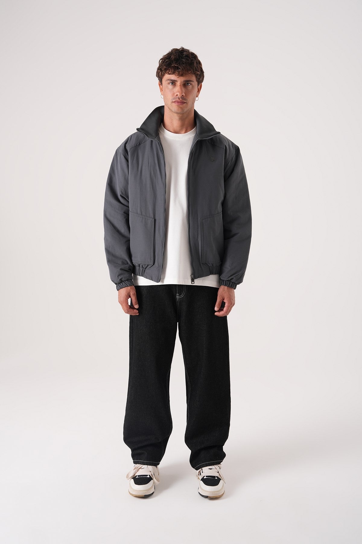 Men’s Charcoal Grey Minimal Bomber Jacket – Modern Everyday Layer