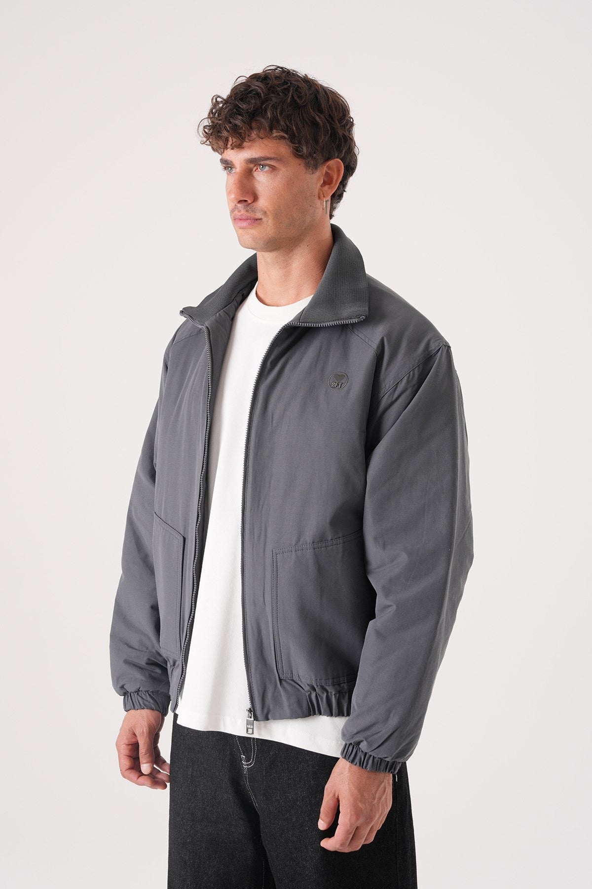 Men’s Charcoal Grey Minimal Bomber Jacket – Modern Everyday Layer
