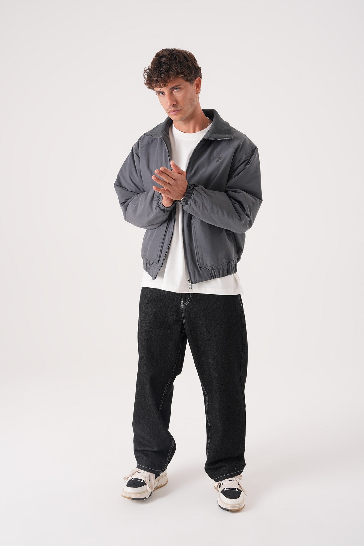 Men’s Charcoal Grey Minimal Bomber Jacket – Modern Everyday Layer