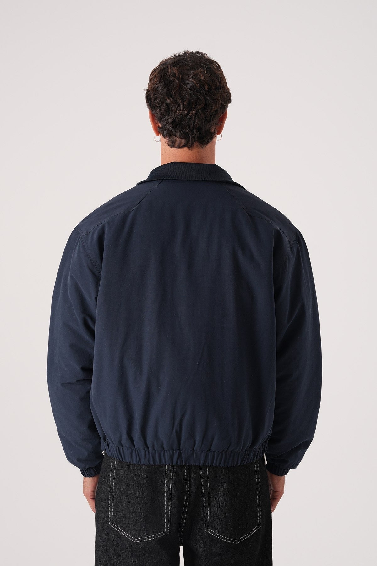 Men’s Navy Blue Minimal Bomber Jacket – Everyday Smart-Casual Layer