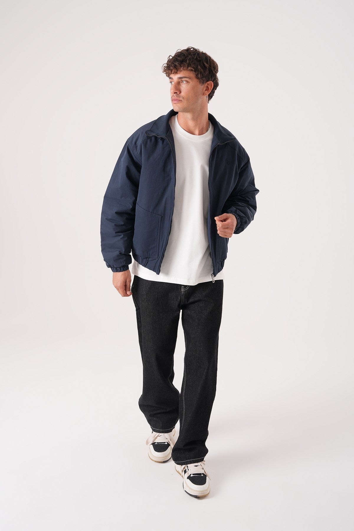 Men’s Navy Blue Minimal Bomber Jacket – Everyday Smart-Casual Layer
