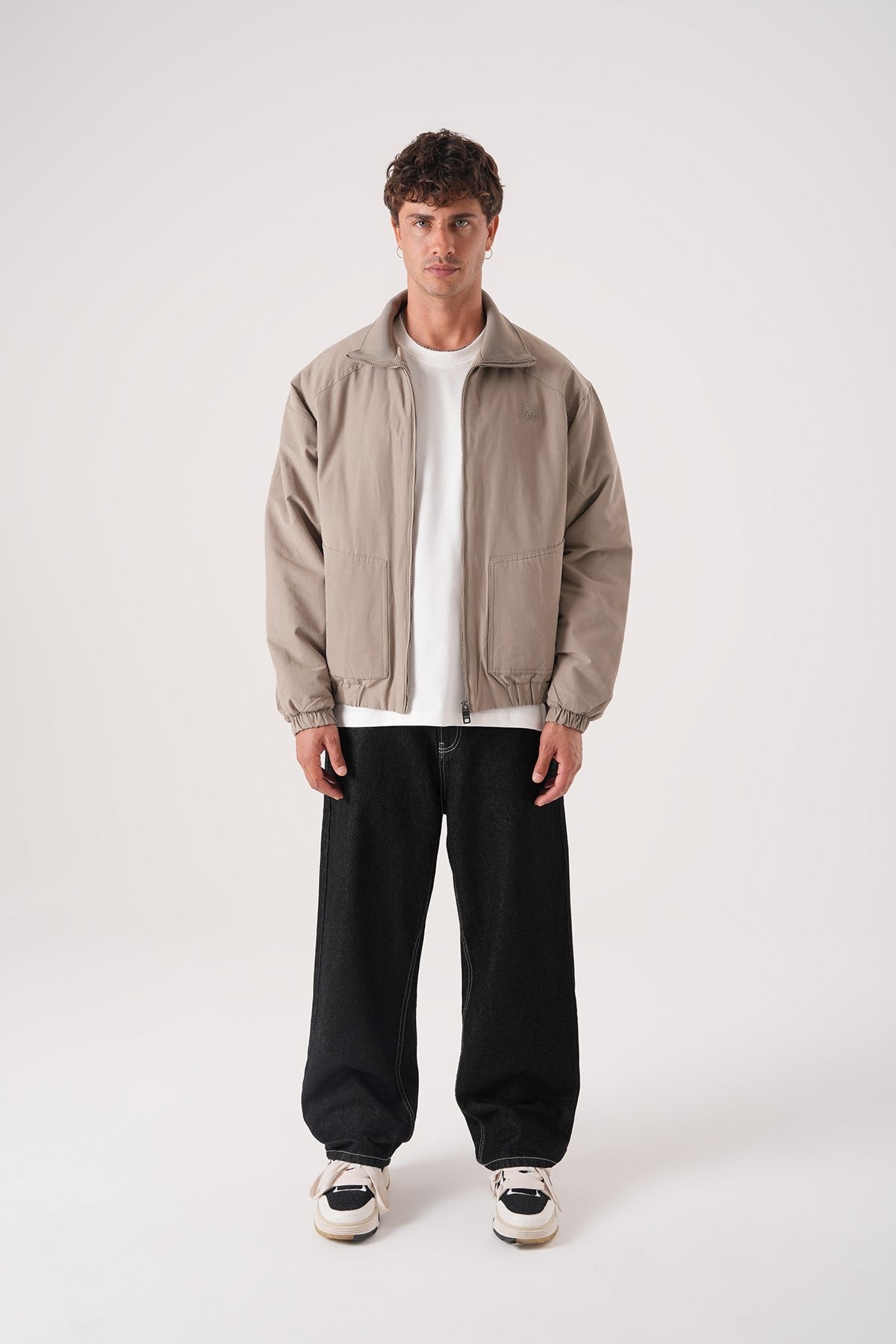 Men’s Taupe Beige Minimal Bomber Jacket – Smart & Versatile Outerwear
