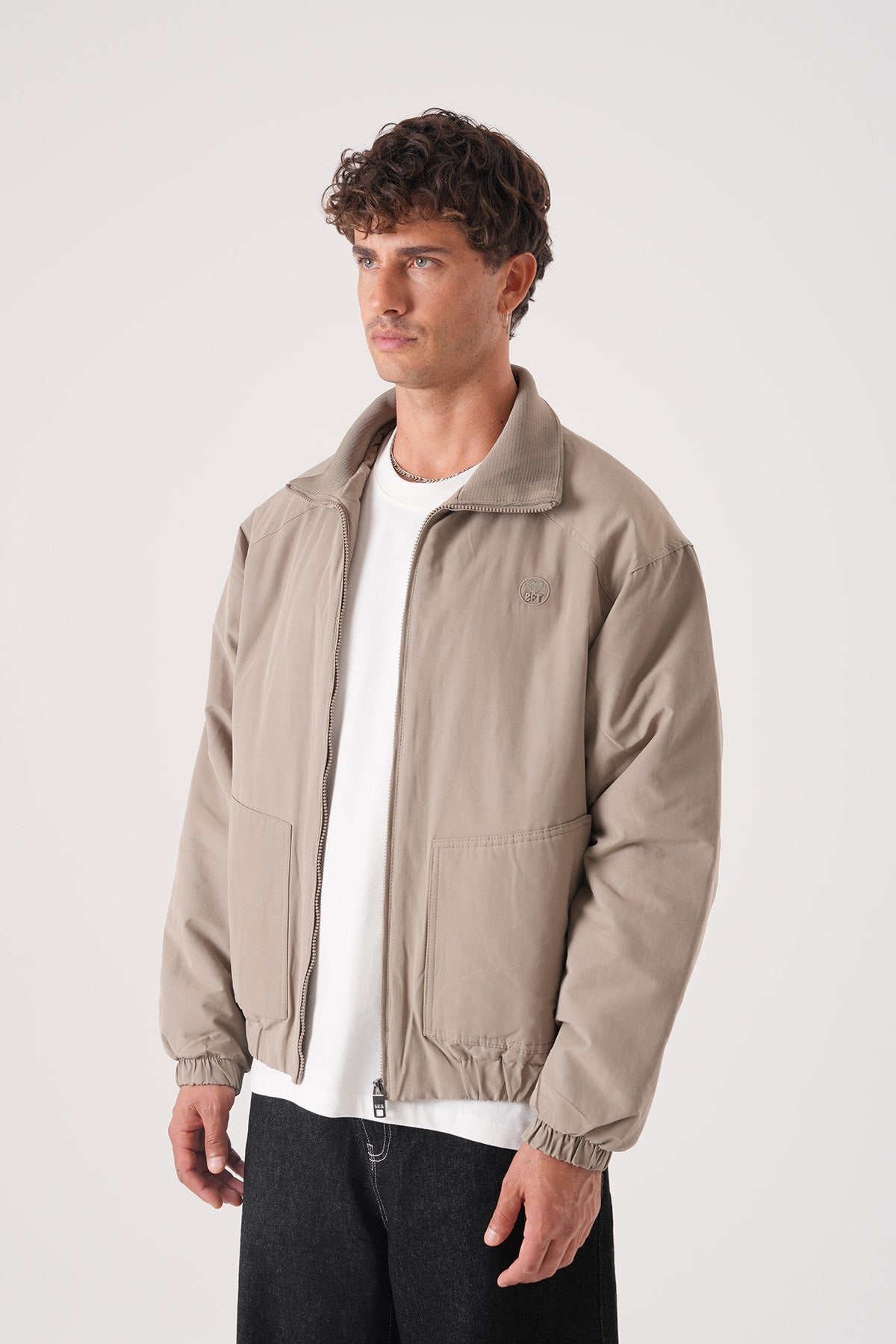 Men’s Taupe Beige Minimal Bomber Jacket – Smart & Versatile Outerwear