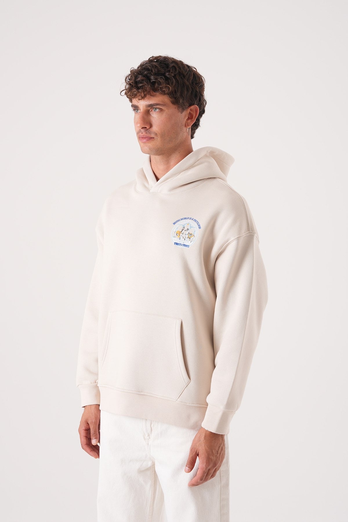 Men’s Beige Hoodie – Noble Privilege Graphic