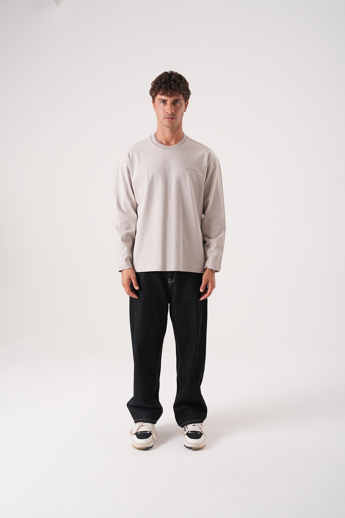 Men’s Taupe Long Sleeve T-Shirt – Minimal Logo