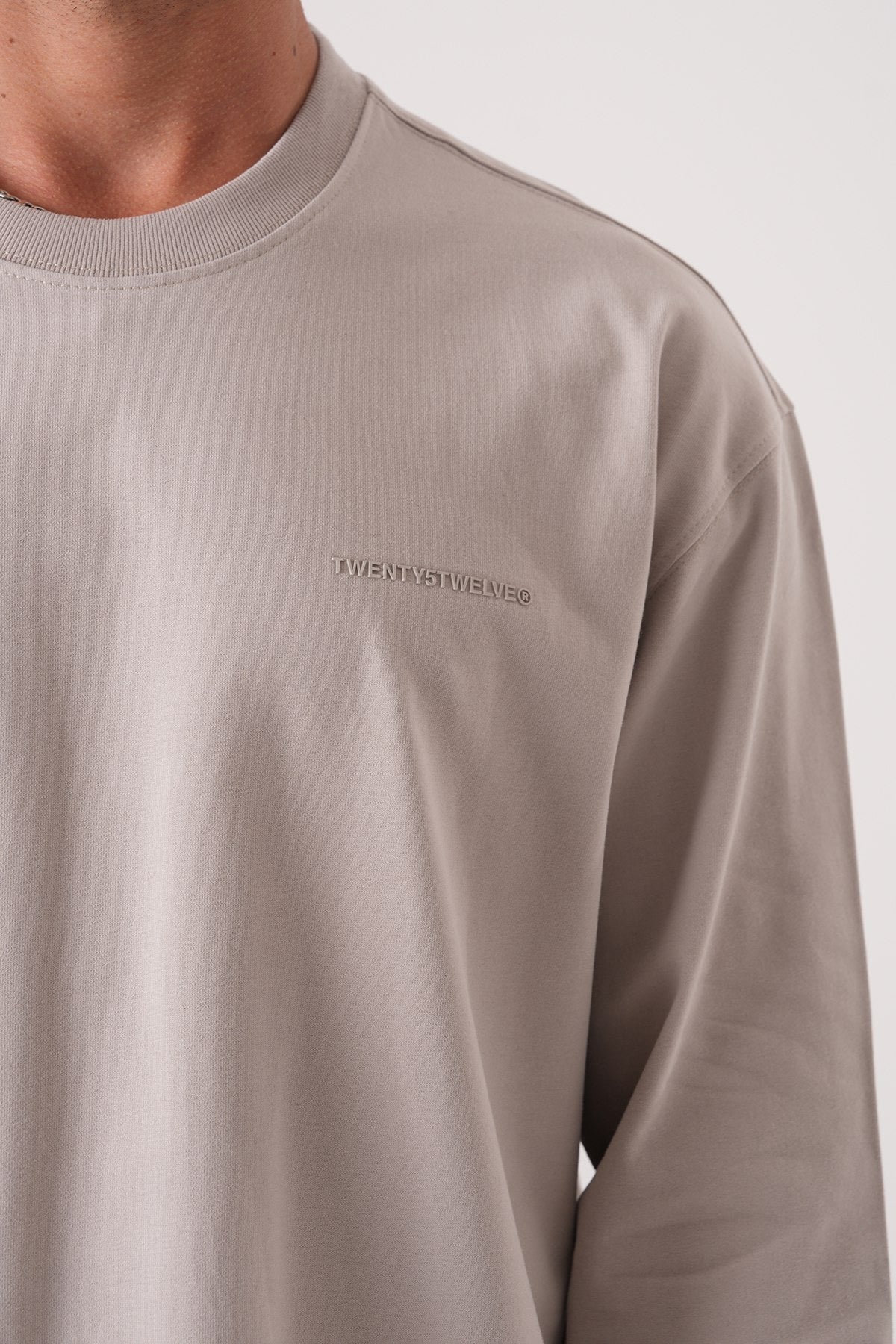 Men’s Taupe Long Sleeve T-Shirt – Minimal Logo