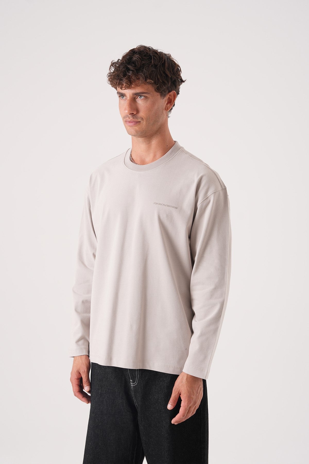 Men’s Taupe Long Sleeve T-Shirt – Minimal Logo