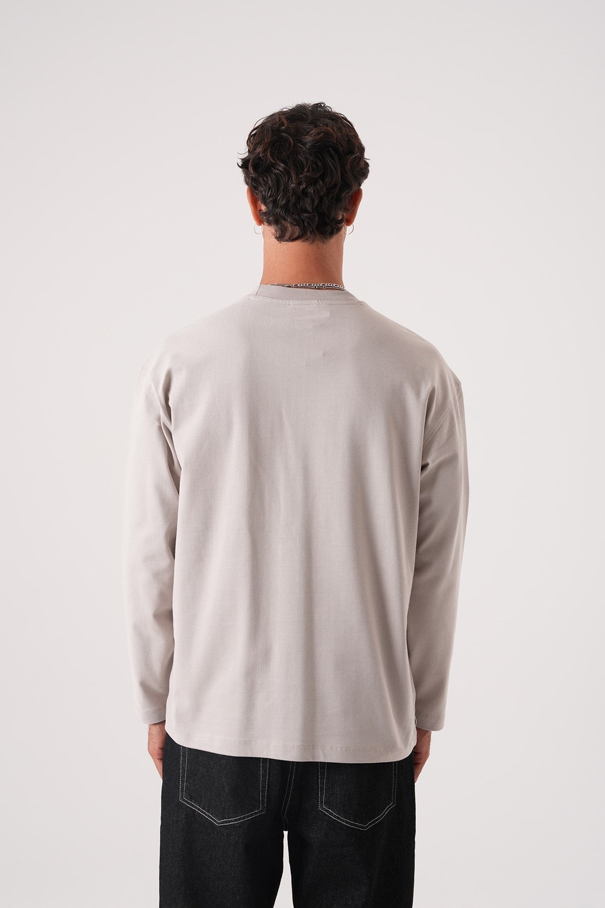 Men’s Taupe Long Sleeve T-Shirt – Minimal Logo