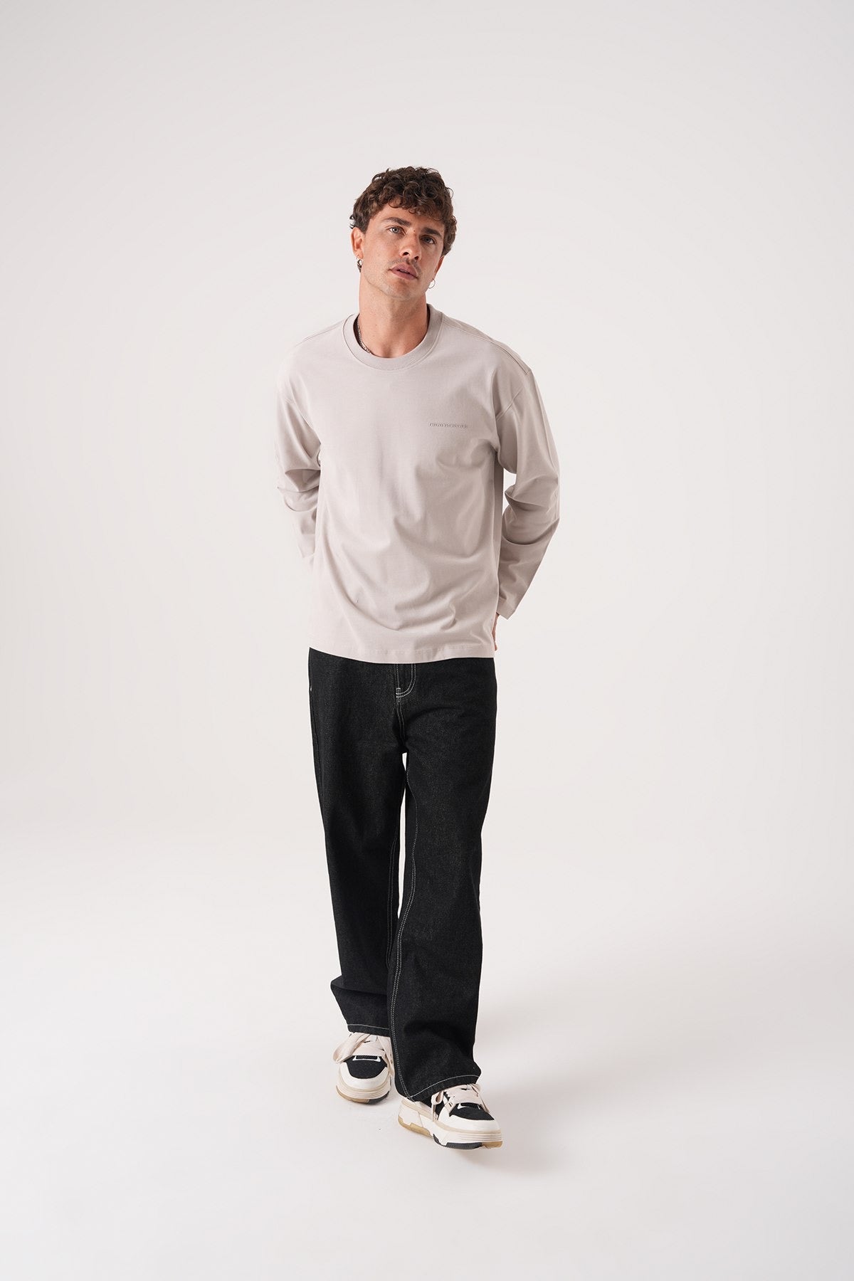 Men’s Taupe Long Sleeve T-Shirt – Minimal Logo