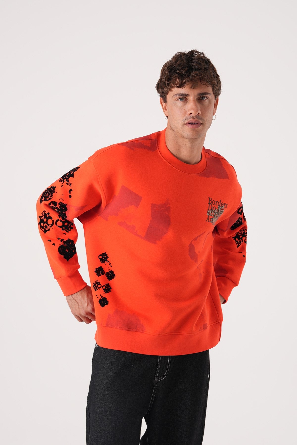 Men’s Orange Graphic Sweatshirt – Borders & Affection