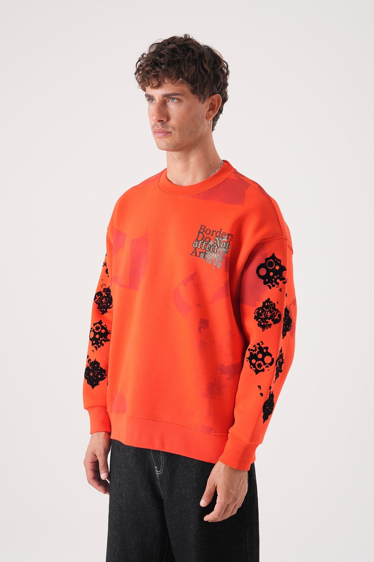 Men’s Orange Graphic Sweatshirt – Borders & Affection