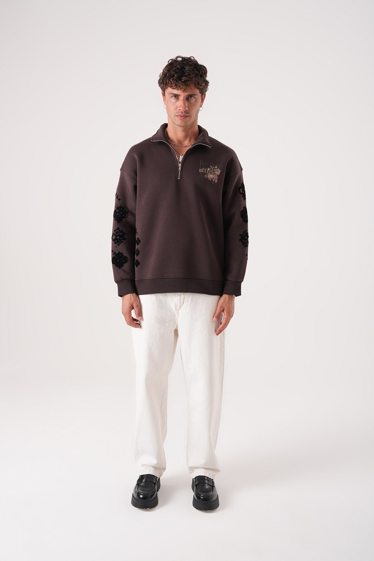Men’s Half-Zip Sweatshirt – Borders Do Not Affect Art (Brown)
