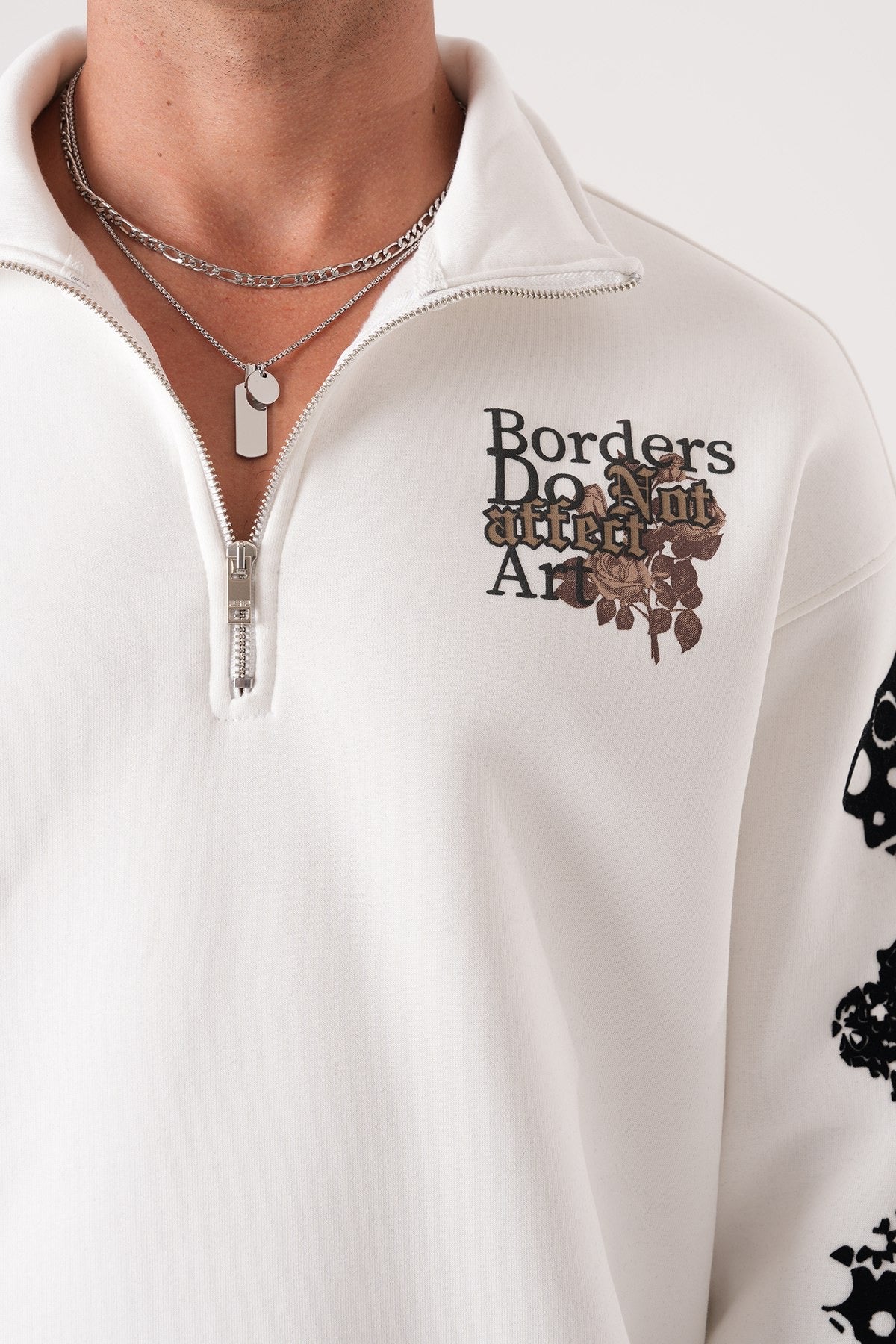 Men’s Half-Zip Sweatshirt – Borders Do Not Affect Art (White)