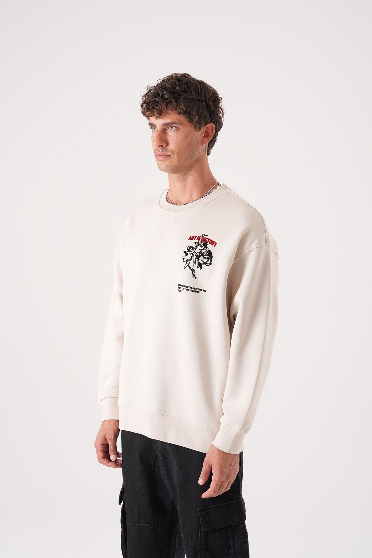 Men’s Crewneck Sweatshirt – Art Is History (Cream White)